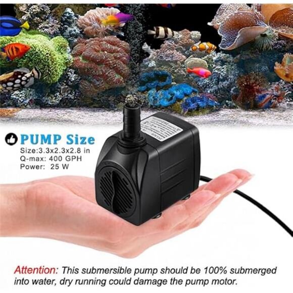 400GPH Submersible Water Pump with 5 ft Tubing, 25W durable fountain water pump - Picture 4 of 7